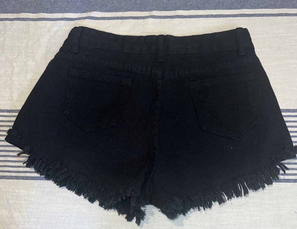 Shein Womens Shorts Black Denim Distressed Jean Shorts Women’s Small EUC
